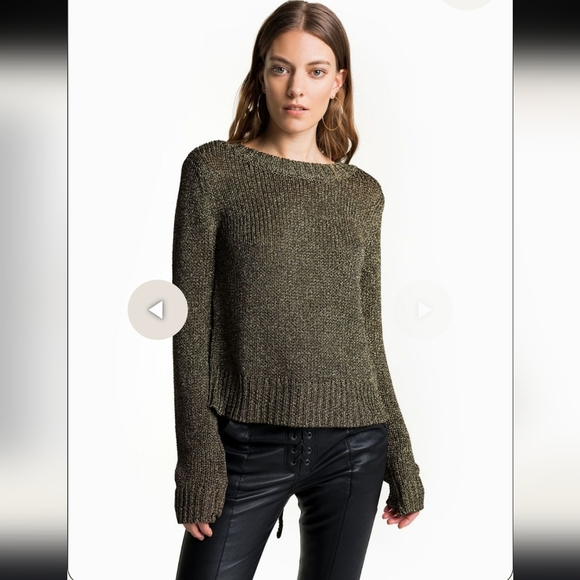 A.L.C. Sweater Jumper Womens Large Metallic Gold Lace Up Back Pullover Ribbed - Picture 2 of 8